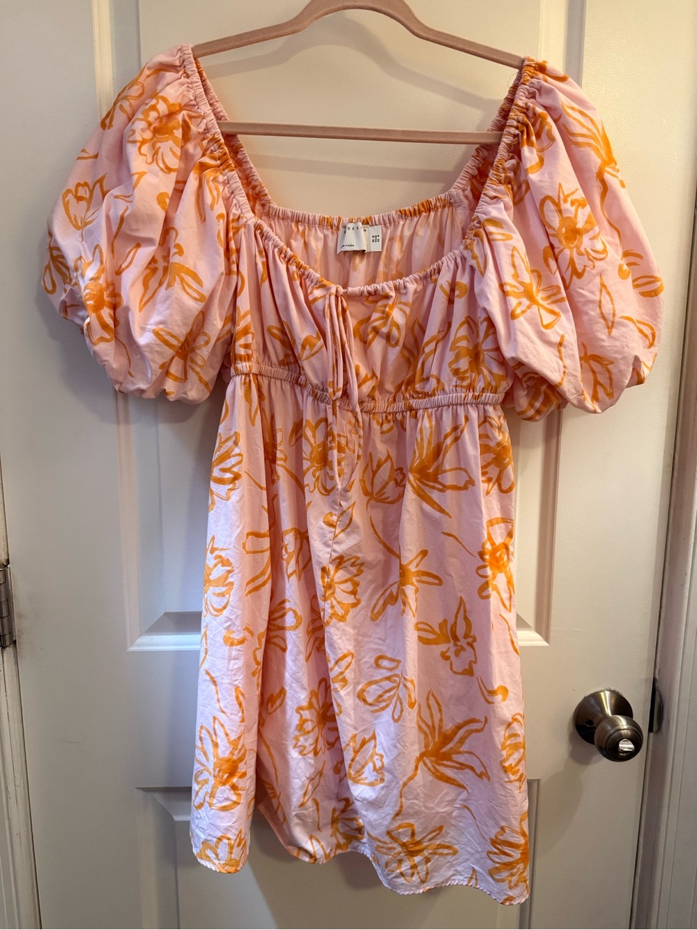 ASOS 100% Cotton Babydoll Mini Dress with Puff Sleeves